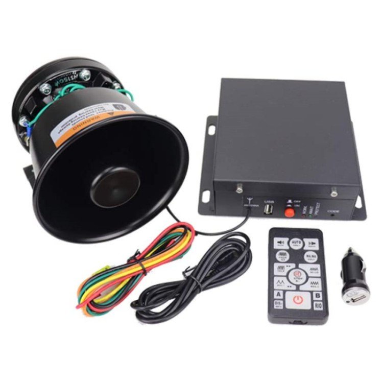 100W Remote Control Car Alarm Siren Horn with Microphone for Fire Ambulance Traffic Engineer Volunteer Vehicle